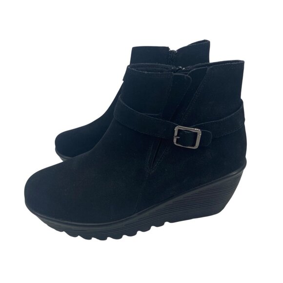 Skechers Women’s Size 9.5 Suede Parallel Wedge Ankle Boots Day Date Black - Picture 1 of 12